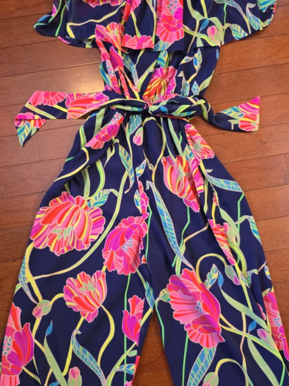 Trina Turk Off Shoulder one piece Floral Ruffle Sleeveless Jumpsuit Summer 6 HOT - Picture 5 of 6
